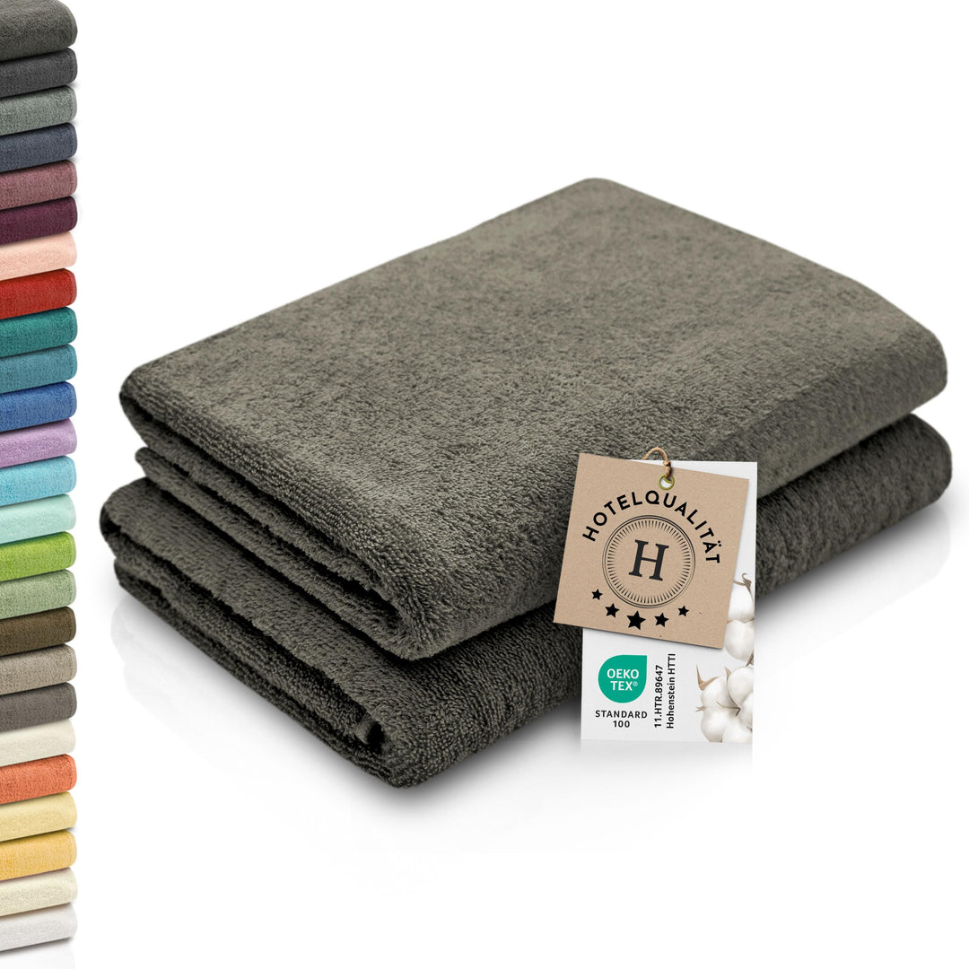 ZOLLNER 2er Set Duschtücher, Handtücher gross, 70x140 cm, Baumwolle, Taupe 2x Duschtücher Taupe, 2x