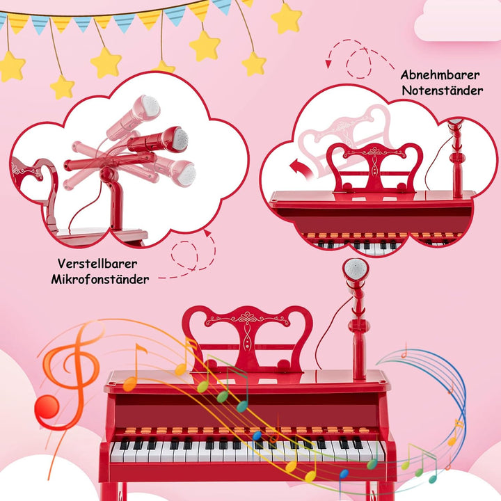 COSTWAY 37-Tasten Kinder Keyboard, elektronisches Kinderklavier mit Hocker, verstellbarem Mikrofon &