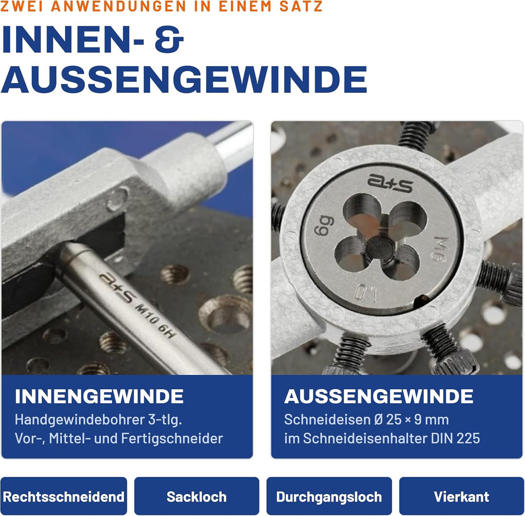 a+s Albrecht &amp; Schulte 32 tlg. Gewindeschneid Satz metrisch M3-M12 | Handgewindebohrer + Gewindeschn