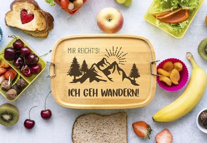 Tassenbrennerei Brotdose - Mir reicht´s Ich geh wandern - Edelstahl mit Bambusdeckel - Lunch-Box mit