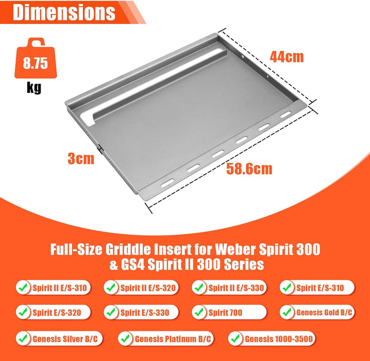 Denmay 58.6 x 44cm Plancha Grillplatte für Weber Spirit 300 Serie, Universal Grillplatte Ersatz für