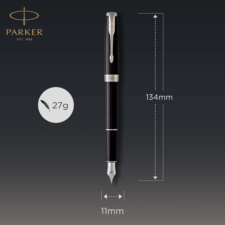 Parker Sonnet Füller | Schwarze Lackierung mit Palladiumzierteilen | Füllfederhalter mit mittlerer F