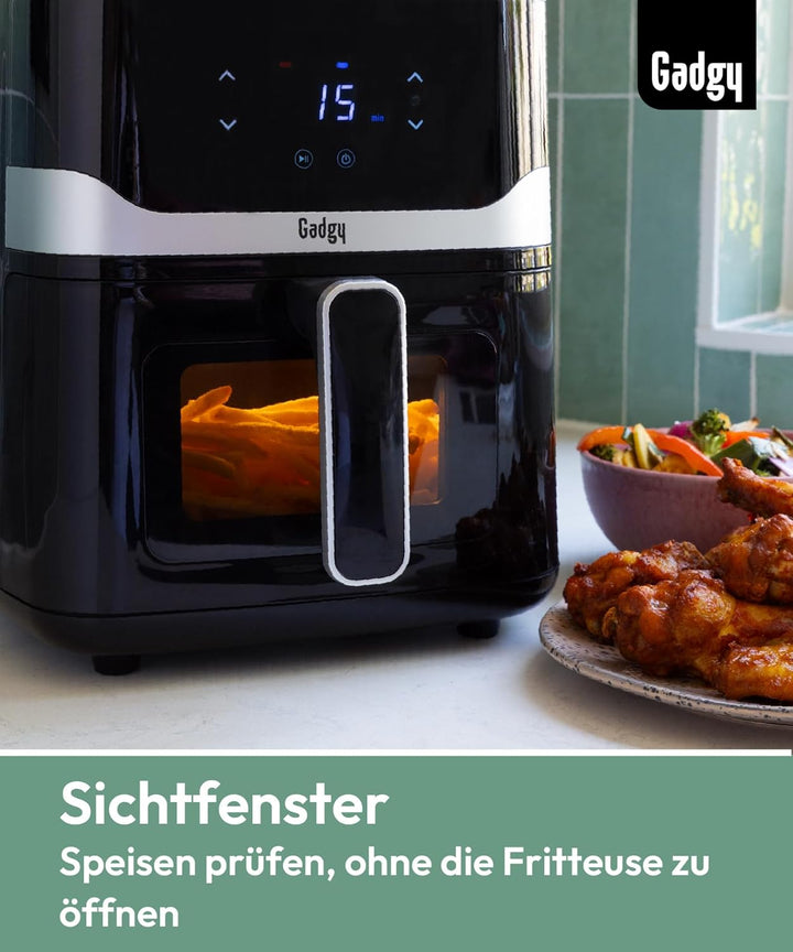 Gadgy Heissluftfritteuse mit Sichtfenster 5L - Airfryer Antihaftbeschichtung - 1400W Fritteuse ohne