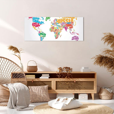 Panorama Bilder auf Leinwand 100x40cm Leinwandbild Karte Worte Welt Geographie Gross Wanddeko Bild S