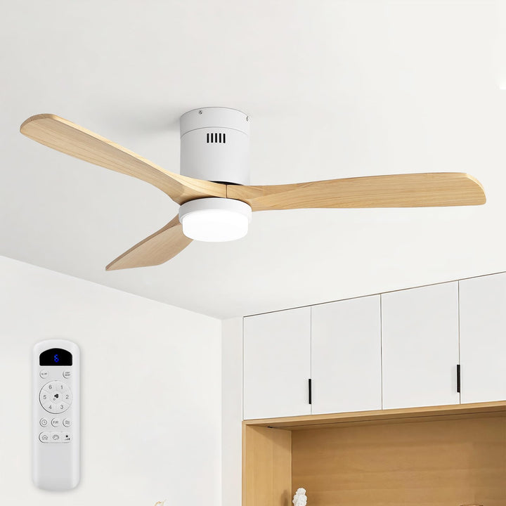 Sofucor Deckenventilator mit Beleuchtung, Deckenventilatorleuchte mit Licht, Fernbedienung, 3 Holzlü