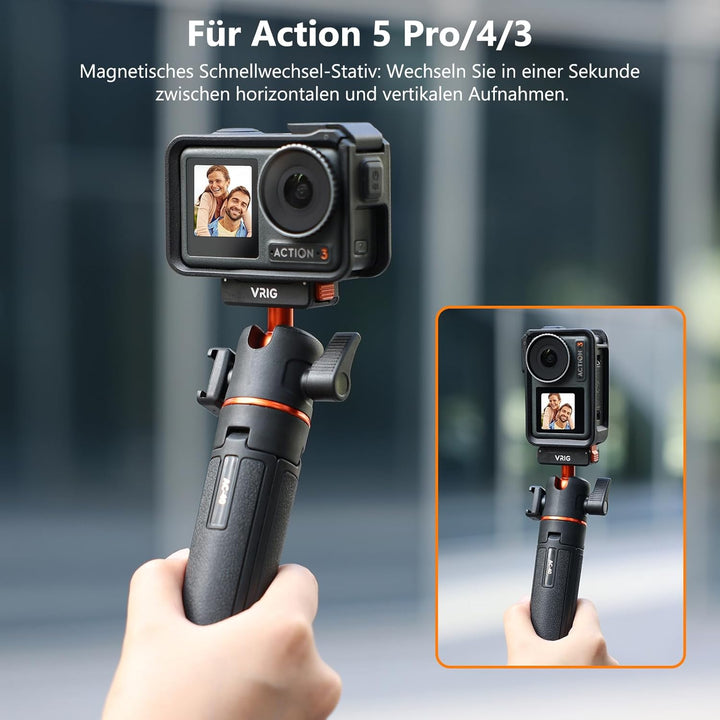 VRIG 54 cm Erweiterbar Selfie Stick Stativ für DJI Osmo Action 5 Pro, Integrierter Kugelkopf, Sockel