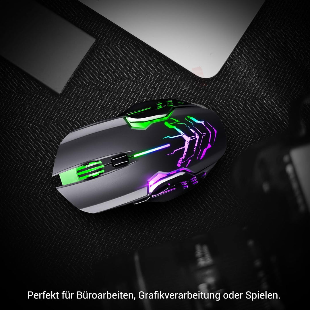 Defender® Katana Kabellose Gaming Maus - Geräuschlose Klicks - 5 programmierbare Tasten - RGB-Beleuc
