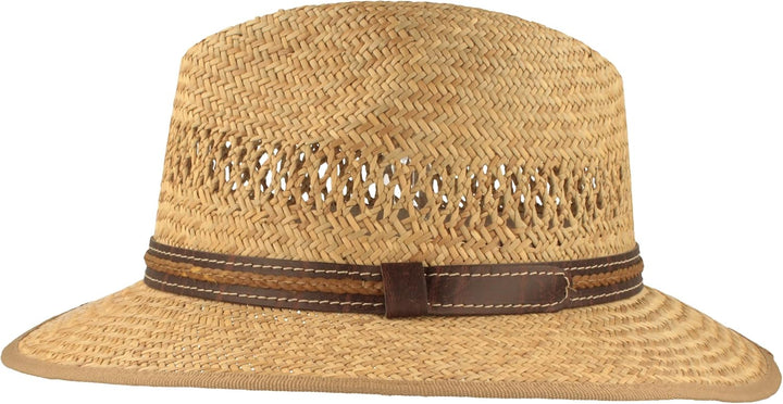 Breiter Strohhut Sommerhut Sonnenhut – Handgeflochten aus 100% Stroh – Bogart – Besonders Leicht, Fl
