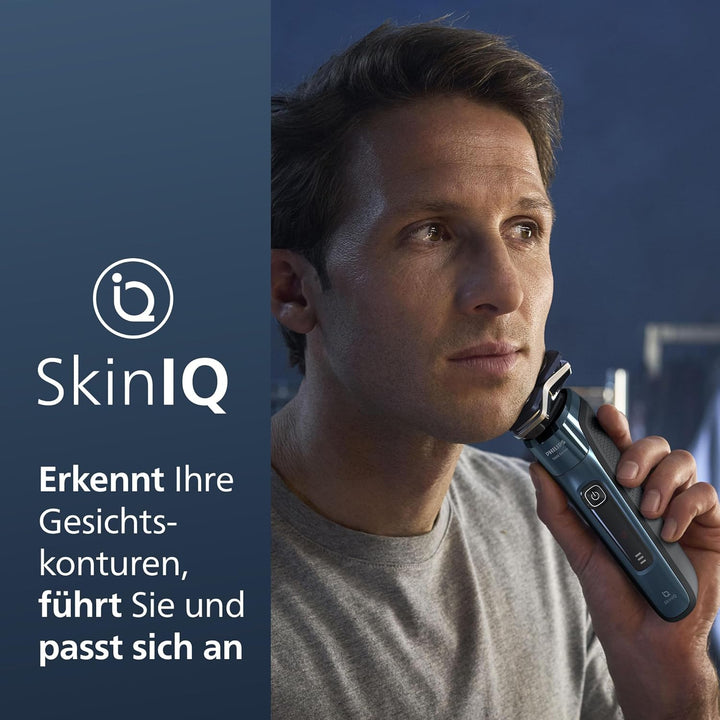 PHILIPS Shaver S7000 – Elektrischer Nass-& Trockenrasierer in Eisblau mit 1 x integrierten ausklappb