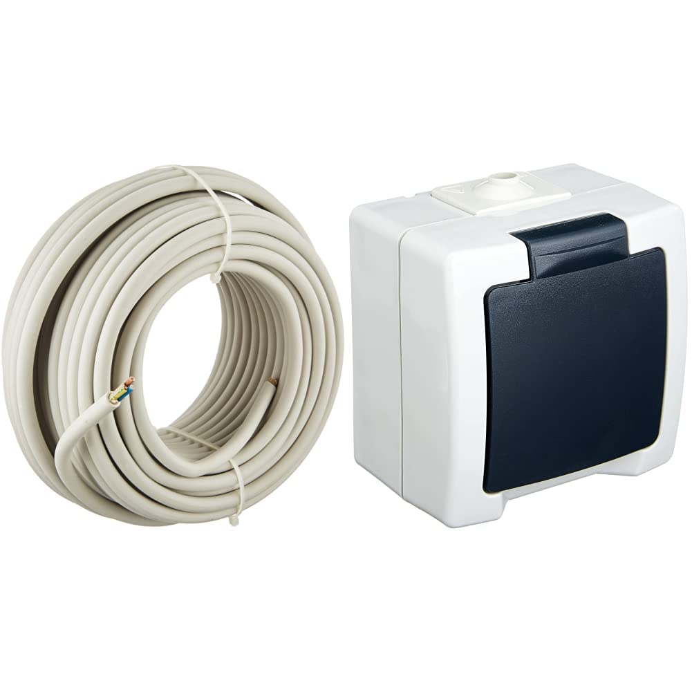 Kopp 150825001 NYM-J 3 x 1,5 mm² Feuchtraum-Kabel, 25 m-Ring & 107856005 Nautic Steckdose für Feucht