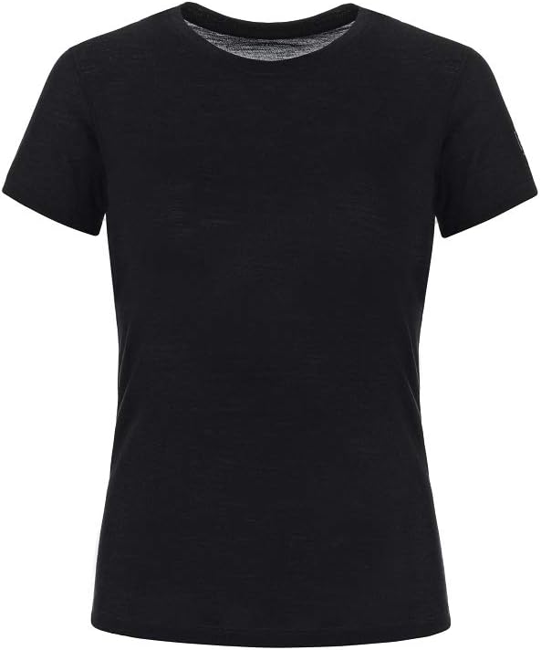 super.natural Dünnes Damen Kurzarm T-Shirt, Mit Merinowolle, W BASE TEE 140 Schwarz (Jet Black) L, S
