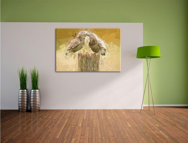 Pixxprint Küssende Eulen Kunst als Leinwandbild/Grösse: 100x70 / Wandbild/Kunstdruck/fertig bespannt