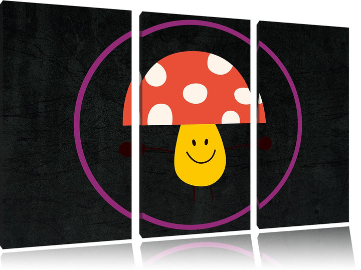 Pixxprint Süsser Pilz schwarz 3-Teiler Leinwandbild 120x80 Bild auf Leinwand