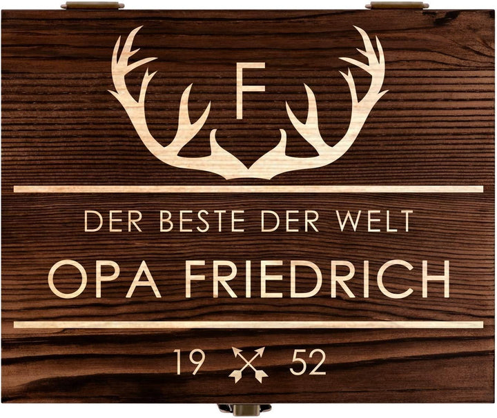 Maverton Whisky Steine Set - in Holzbox mit Gravur - 8 Eiswürfel + 2 Whisky Gläser + Zange + Samtbeu