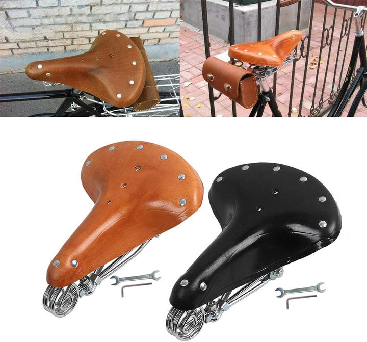 Fahrradsitz, Baceyong Bequemer Fahrradsattel, Vintage klassischer Rindsleder Fahrradsitz mit Federn