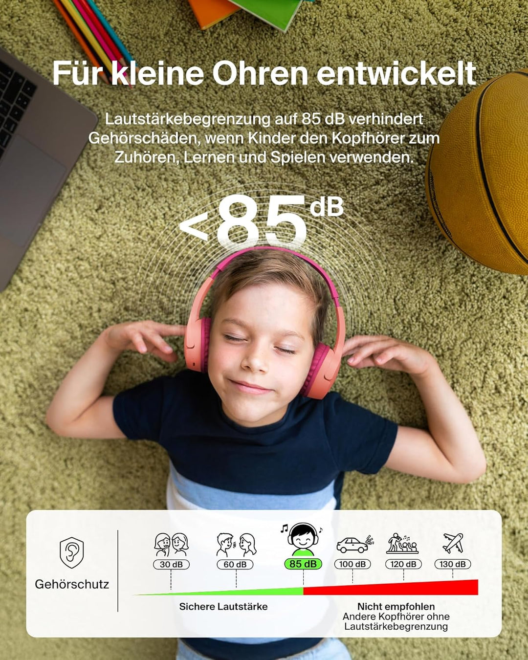 Belkin SoundForm Mini kabelloser Kinderkopfhörer mit integriertem Mikrofon und lustigen Aufklebern,