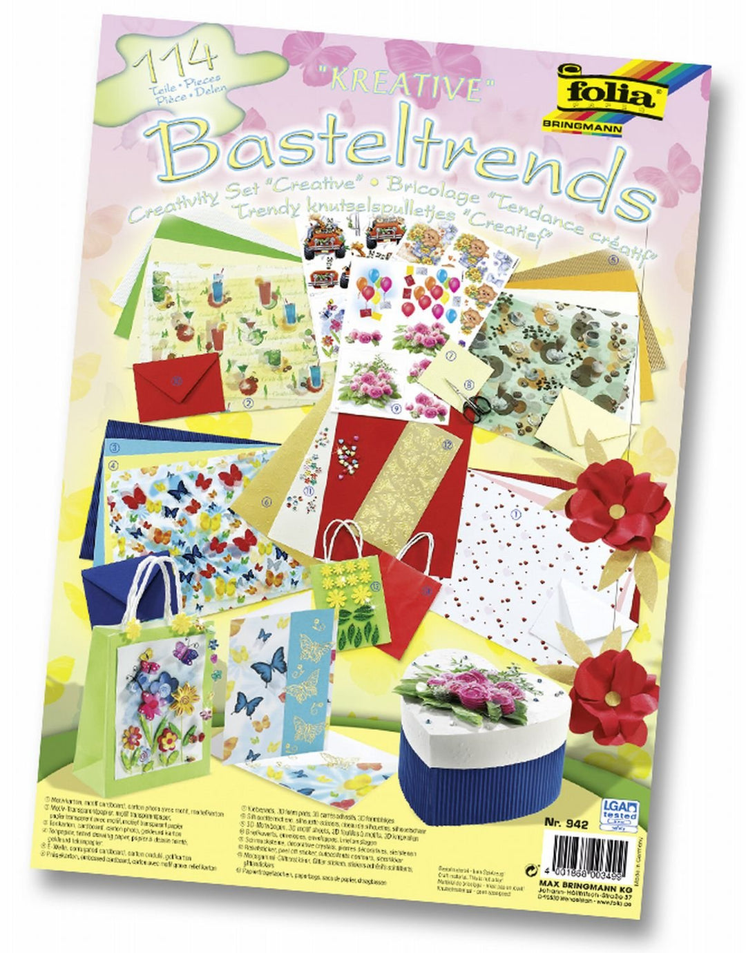 folia 942 - Basteltrends "Kreativ", 114 Teile - Kreativset für Kinder und Erwachsene mit verschieden