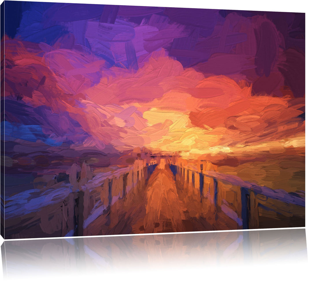 Pixxprint Steg ins Meer als Leinwandbild/Grösse: 100x70 cm/Wandbild/Kunstdruck/fertig bespannt, 100x