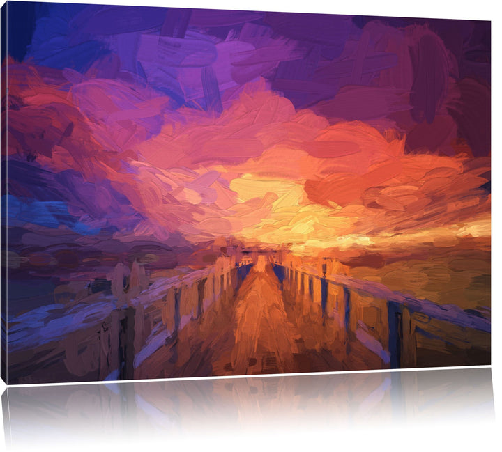 Pixxprint Steg ins Meer als Leinwandbild/Grösse: 100x70 cm/Wandbild/Kunstdruck/fertig bespannt, 100x