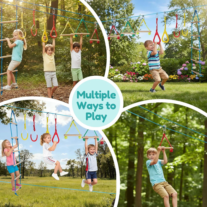 8-in-1 Slackline Set für Kinder 3-10 Jahre, Ninja Kletterhindernisse Garten, mit Seilrutsche Affenst