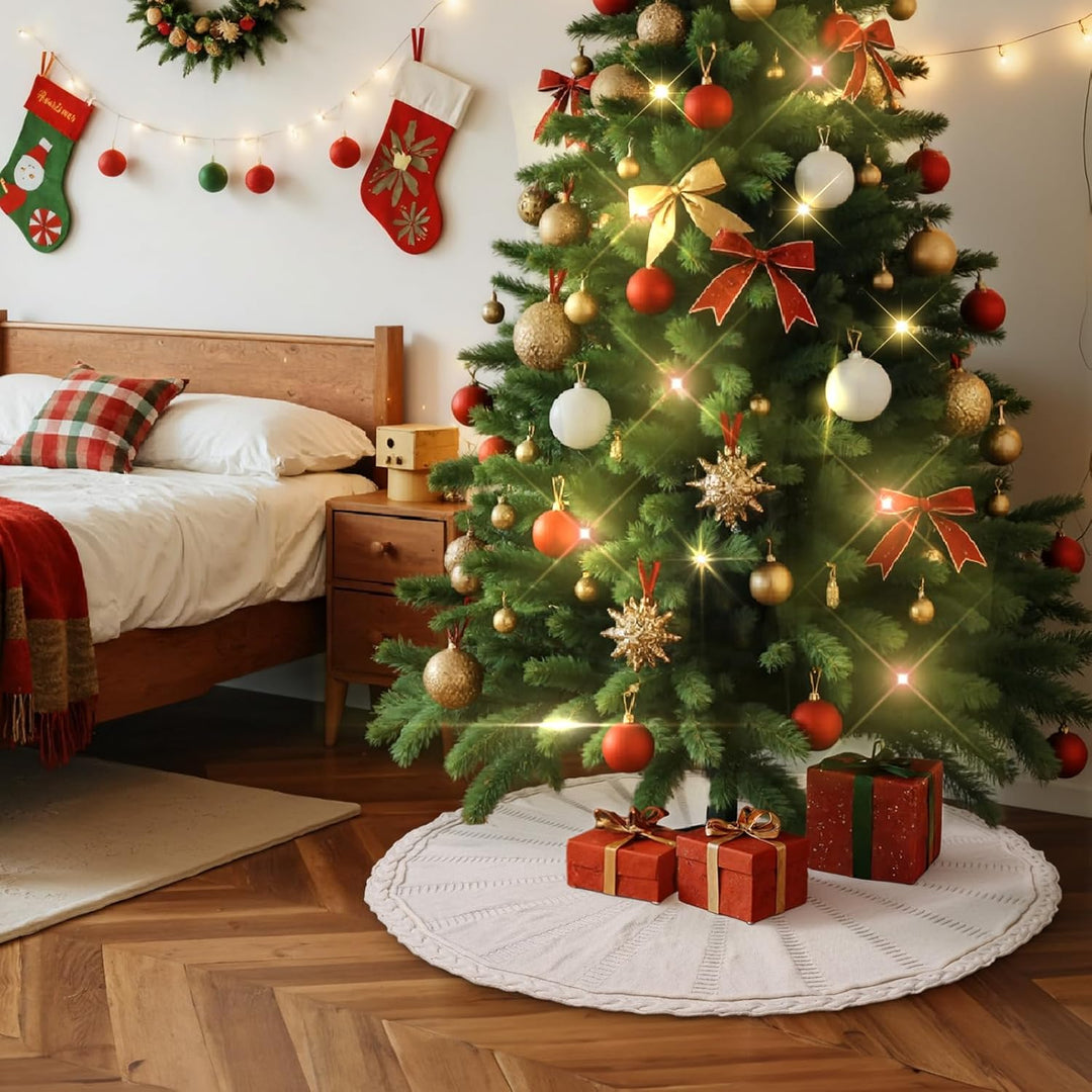 Lanpn Weihnachtsbaum Decke 90cm Christbaumdecke Gross Gestrickter Weihnachtsbaum Röcke Rund Tannenba