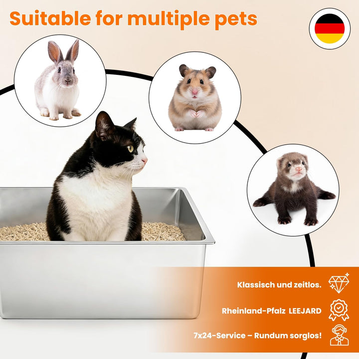 Edelstahl Katzenklo 60x40x15cm– Grosse Katzentoilette für Katzen und Kaninchen, Rostfrei& Antihaftbe