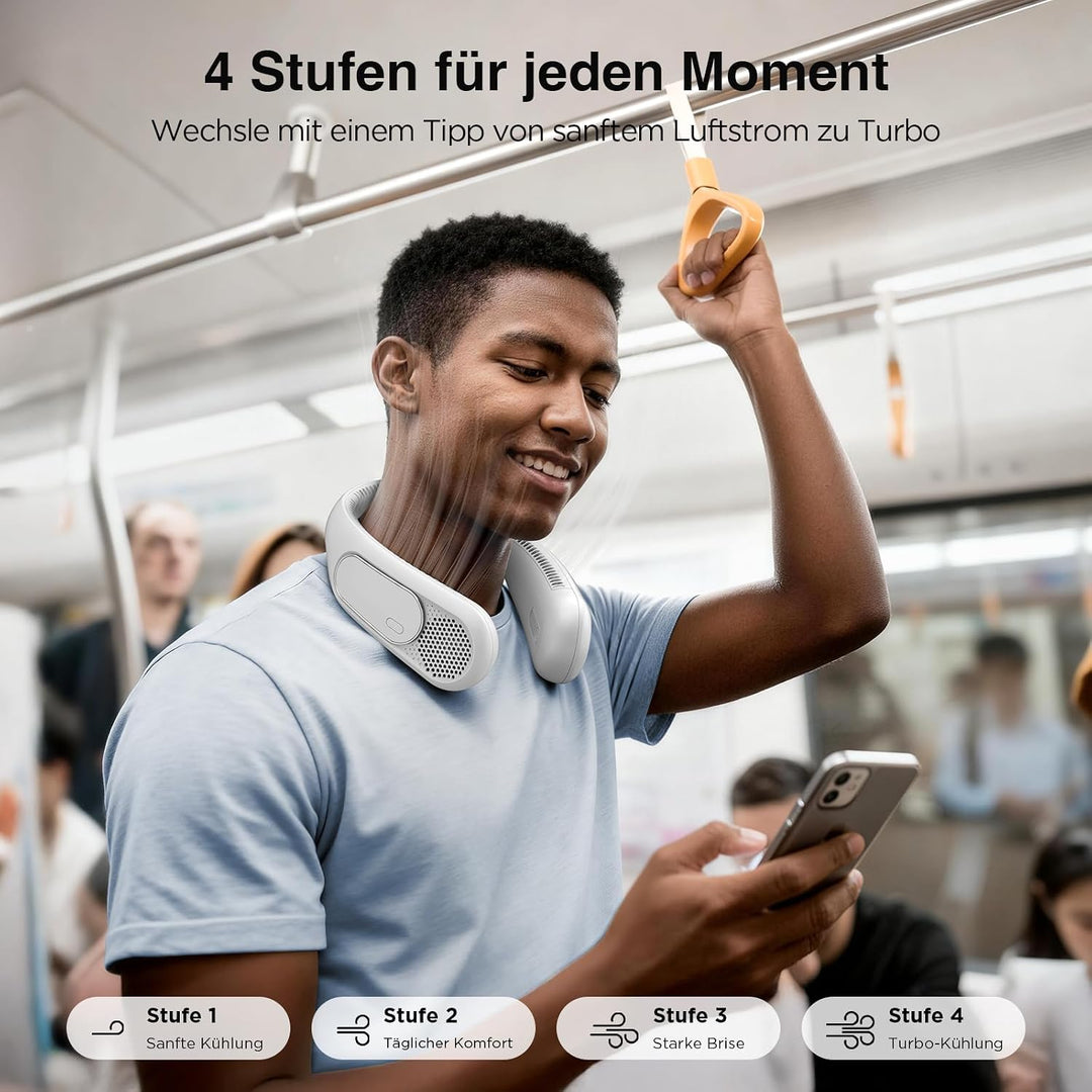 Nackenventilator, Nackenventilator 6000mAh Wiederaufladbarer Bladeless, 4 Geschwindigkeitsstufen Tra