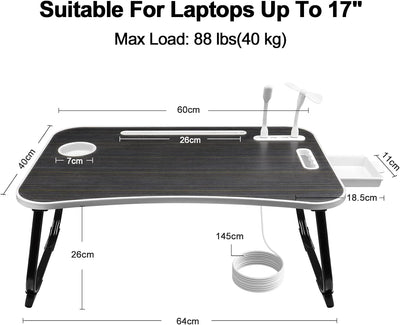 AirOpen Laptoptisch fürs Bett, Klappbar Betttisch mit 4 USB Ladeanschluss, Schublade, Tablet Ständer