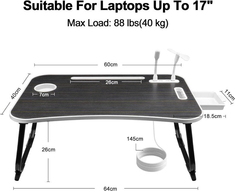 AirOpen Laptoptisch fürs Bett, Klappbar Betttisch mit 4 USB Ladeanschluss, Schublade, Tablet Ständer