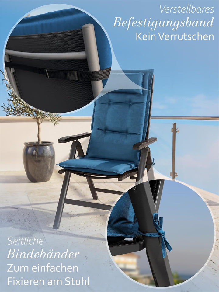 normani 6er-Set Stuhlauflagen Hochlehner mit Kissen 120x50 cm aus wasserdichtem und pflegeleichtem O