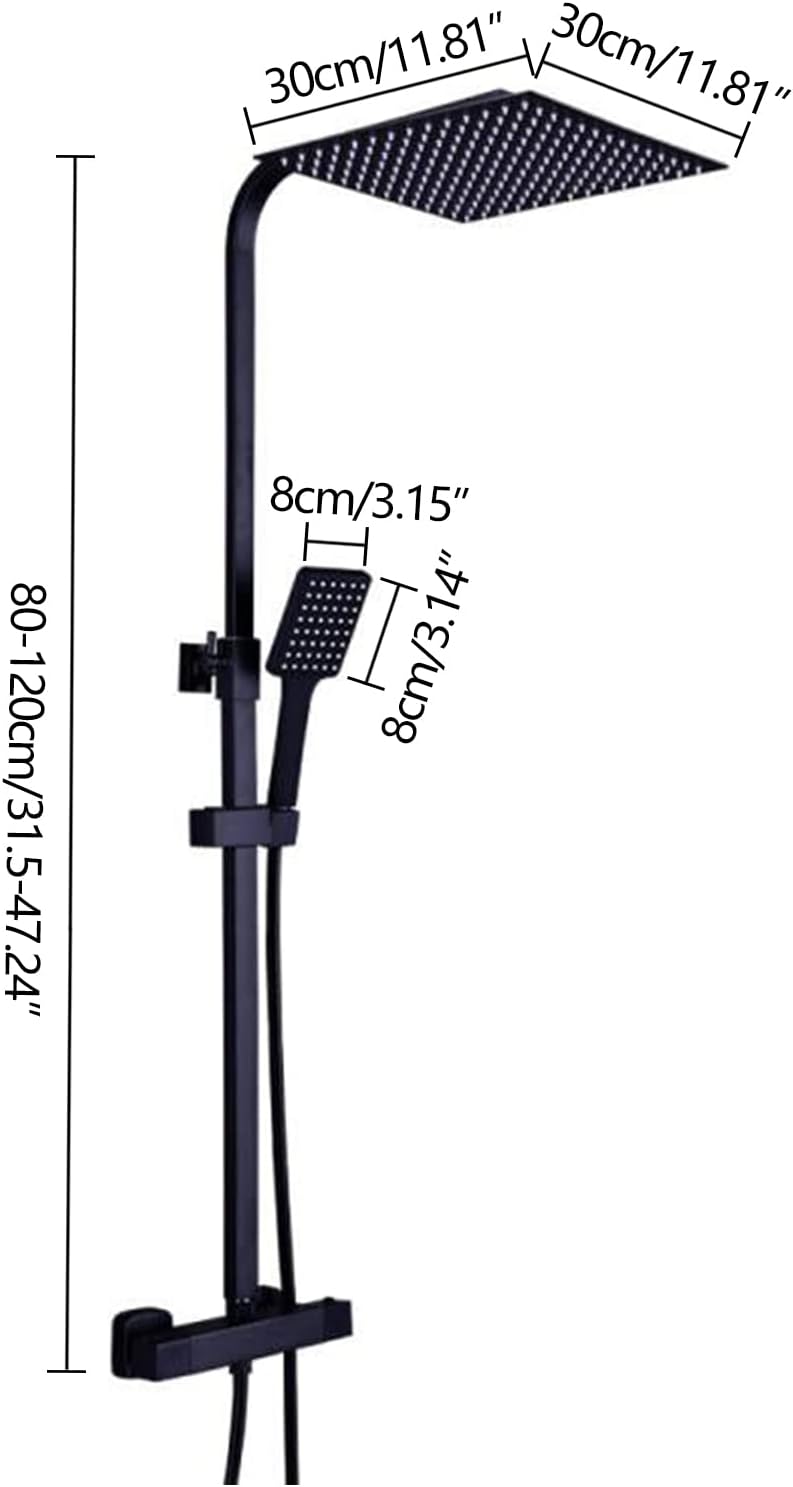 Brausegarnitur Schwarz Brausegarnitur mit Thermostat 38°C Modernes Edelstahl Brausegarnitur mit 1/2"