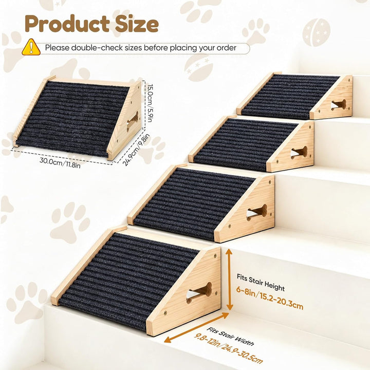 4 Stück Hundetreppe für Kleine Hunde Hunderampe für Treppen aus Holz | Rutschfeste Hunde Treppe mit