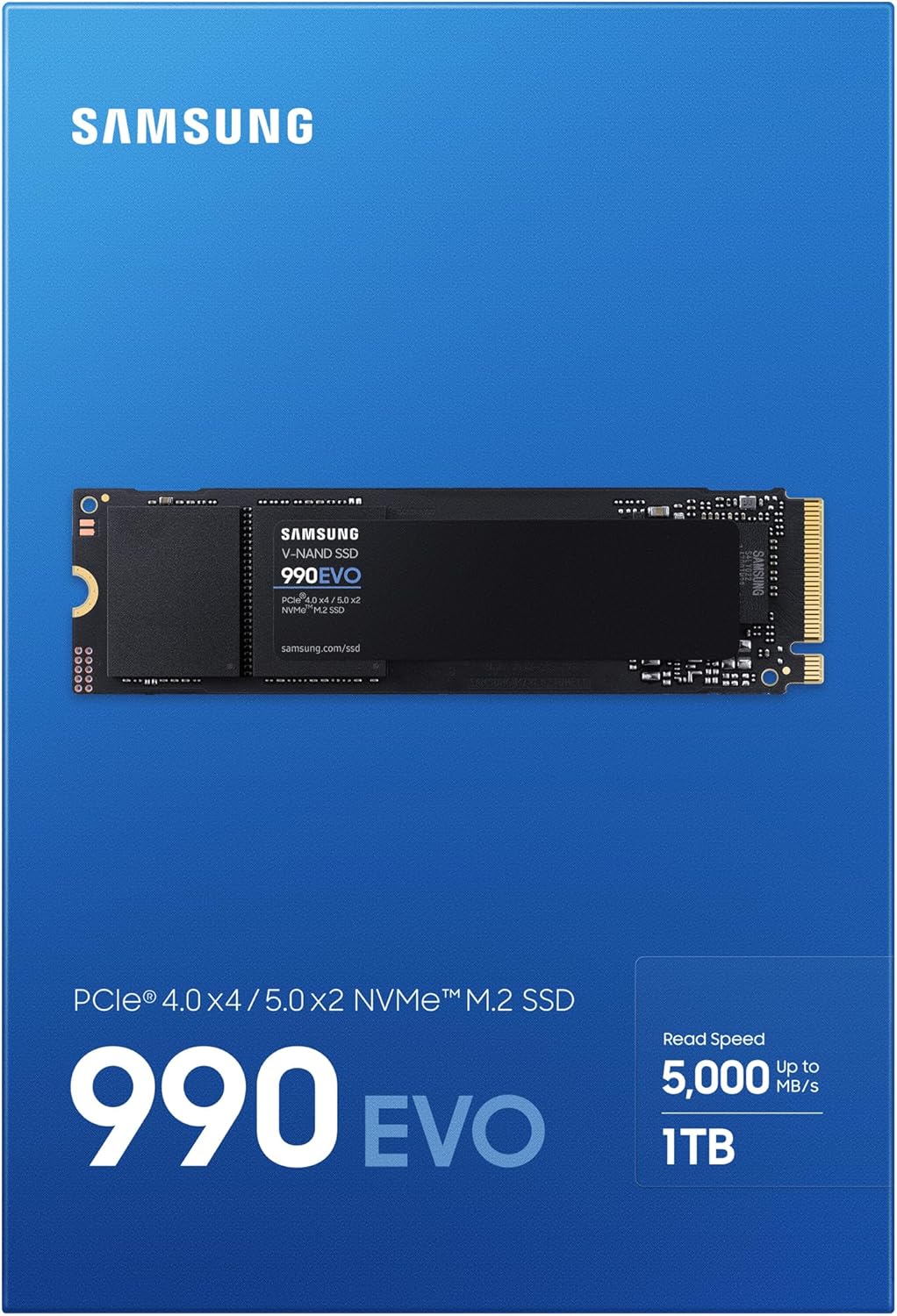 Samsung 990 EVO NVMe M.2 SSD 1 TB, PCIe 4.0 x4 / PCIe 5.0 x2, NVMe 2.0 (2280), 5.000 MB/s Lesen, 3.2