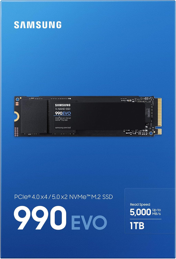 Samsung 990 EVO NVMe M.2 SSD 1 TB, PCIe 4.0 x4 / PCIe 5.0 x2, NVMe 2.0 (2280), 5.000 MB/s Lesen, 3.2