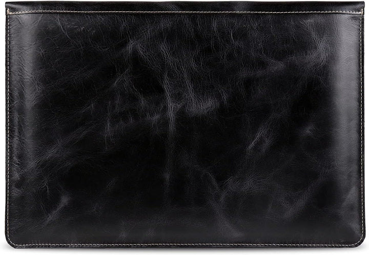 Londo Real Grain Leather MacBook Pro Case with Front Pocket & Flap Closure (Schwarz, 15-16 Zoll), OT