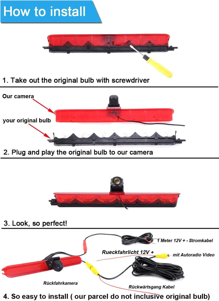 「12mm Objektiv CMOS Rückfahrkamera+ 4.3 Zoll Auto Rückspiegel」Bremsleuchte Auto Dach Rückfahrkamera
