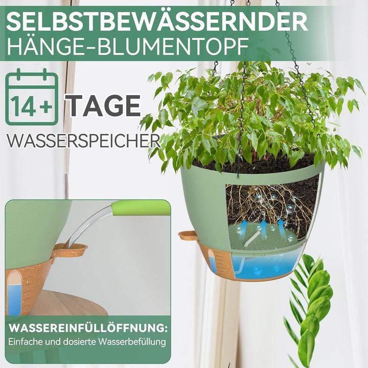 ZMTECH 30 cm Blumentopf Hängend mit Bewässerungslippe 12 Zoll selbstbewässernder Pflanzentopf mit Ab