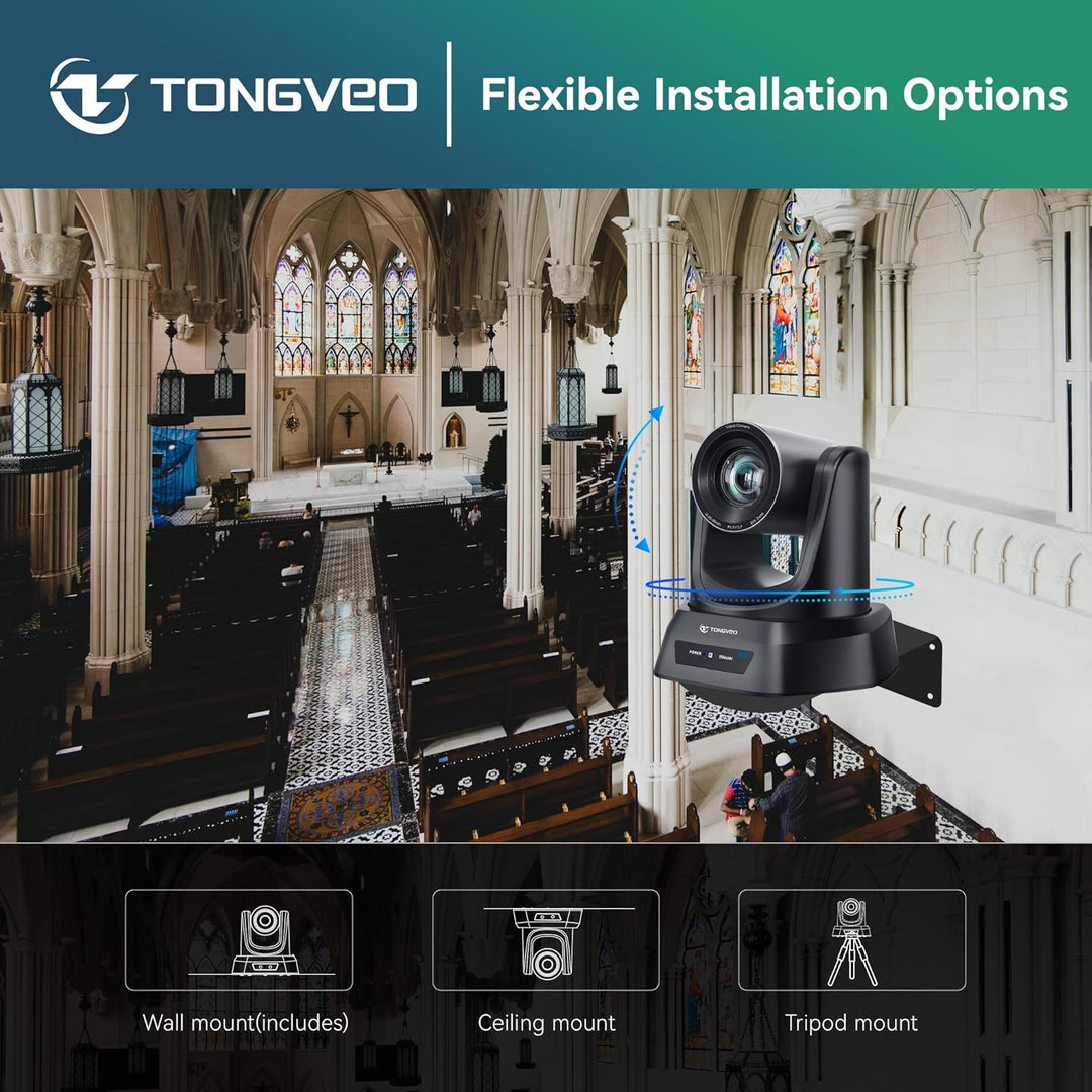 TONGVEO 4K AI PTZ-Kamera mit Auto-Tracking und 20-fachem optischem Zoom, Konferenzkamera mit HDMI/US