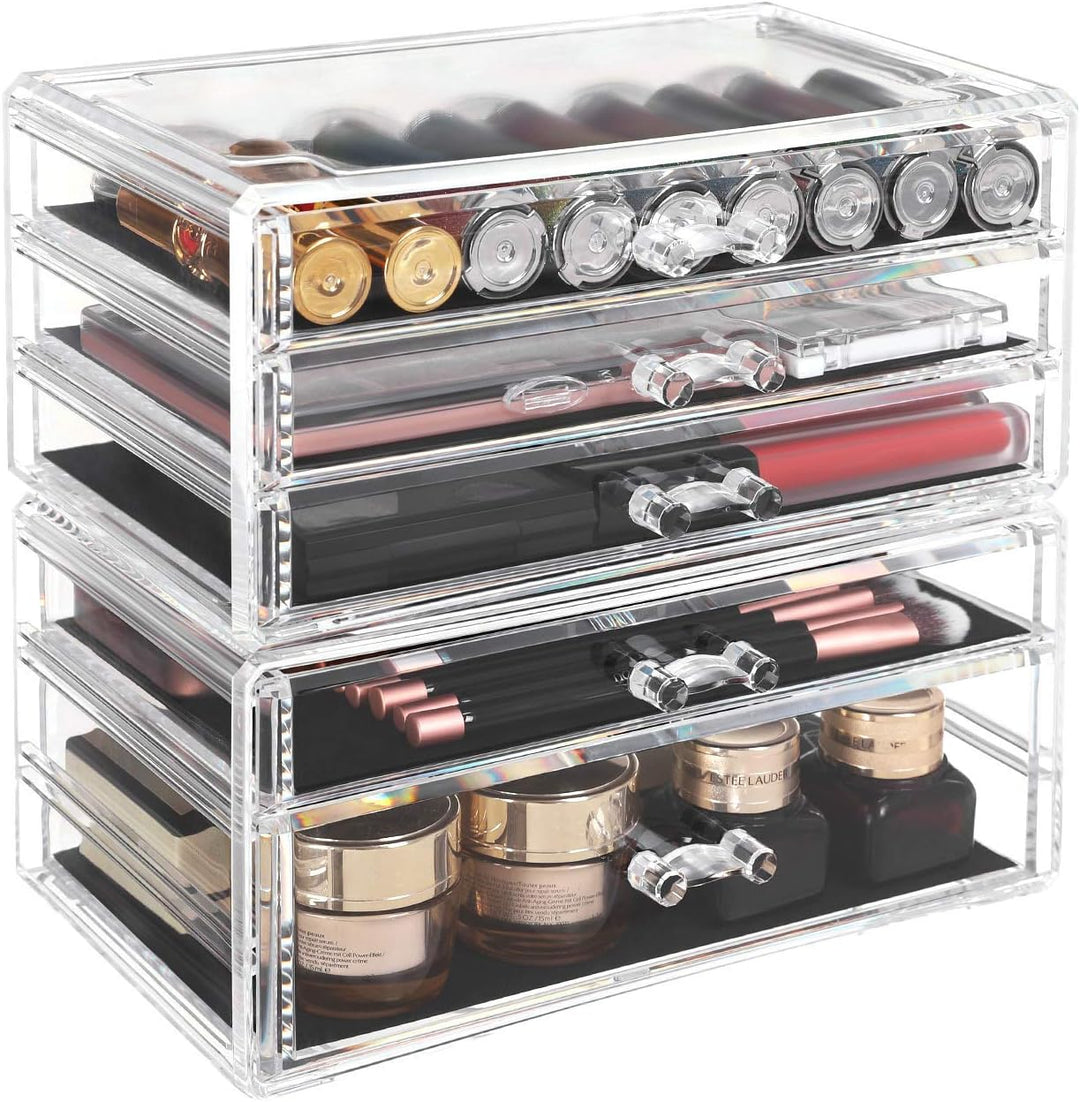 SONGMICS Make-up Organizer, 2 stapelbare Aufbewahrungsboxen für Schmuck und Kosmetik, mit 5 Schublad