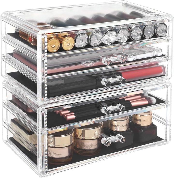 SONGMICS Make-up Organizer, 2 stapelbare Aufbewahrungsboxen für Schmuck und Kosmetik, mit 5 Schublad