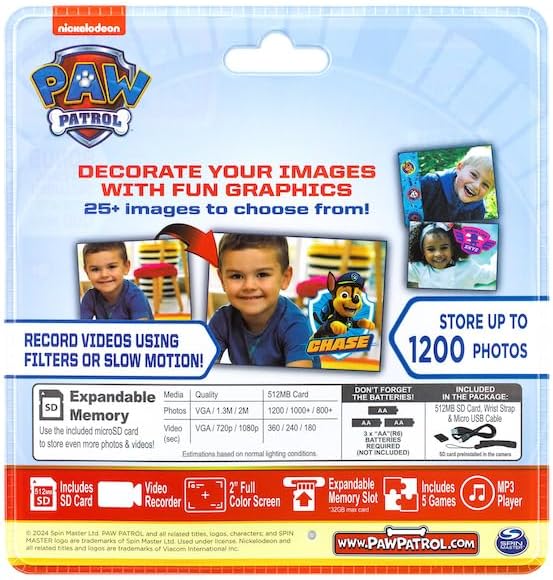 ekids Paw Patrol Kinderkamera mit SD-Karte, Digitalkamera für Kinder mit Videoaufnahme, integrierte