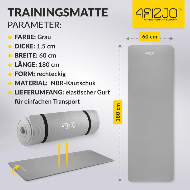 Fitnessmatte mit Tragegurt, Abm. 180x60 cm, NBR-Schaumstoff, Rutschfest, Komfort, In &amp; Outdor, Pilat