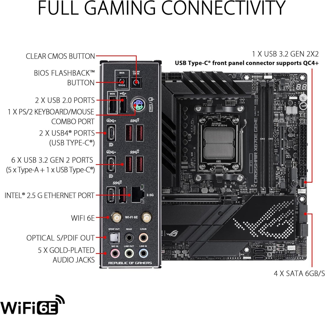 ASUS ROG CROSSHAIR X670E GENE Gaming Mainboard Sockel AMD AM5 (Ryzen 7000, micro-ATX, DDR5 Speicher,