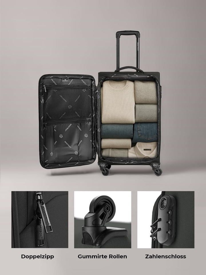 SMARTBOX Weichgepäck Check-in Koffer für Damen & Herren | Mittelgrosser Trolley 41 x 27 x 67 cm | 4