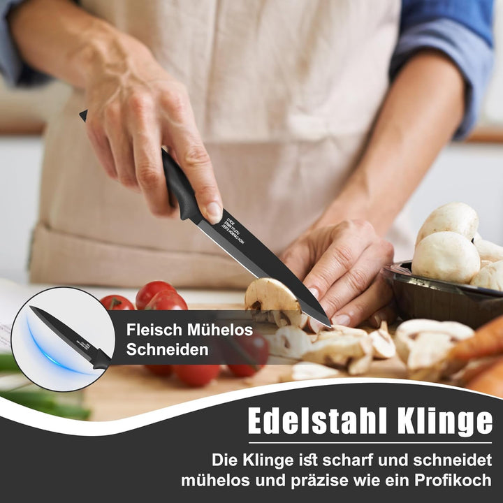 TEAMFAR Küchenmesser 6-teilig, Edelstahl Messerset mit Schutzhülle, Scharfe Messer Set mit Kochmesse