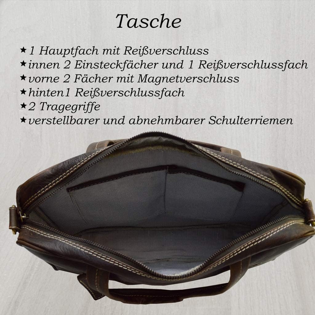 flevado Messenger Aktentasche Lehrertasche Arbeitstasche Vintage Nubuckleder braun 44,0 x 36,0 x 10,