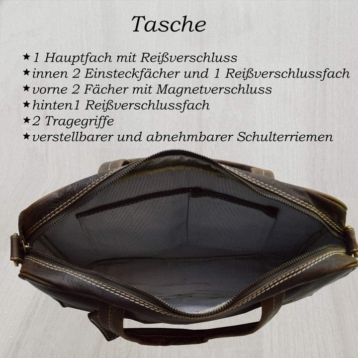 flevado Messenger Aktentasche Lehrertasche Arbeitstasche Vintage Nubuckleder braun 44,0 x 36,0 x 10,
