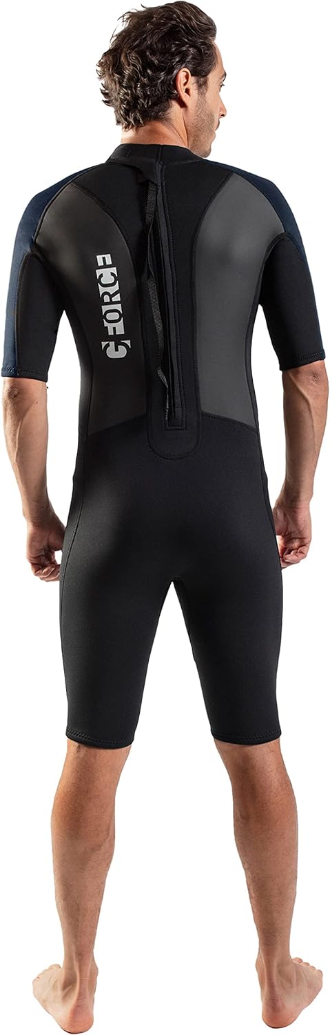 GUL Mens G-Force 3mm Back Zip Shorty Wetsuit - Schwarz Navy - Easy Stretch - 80% D-Flex - Panels für