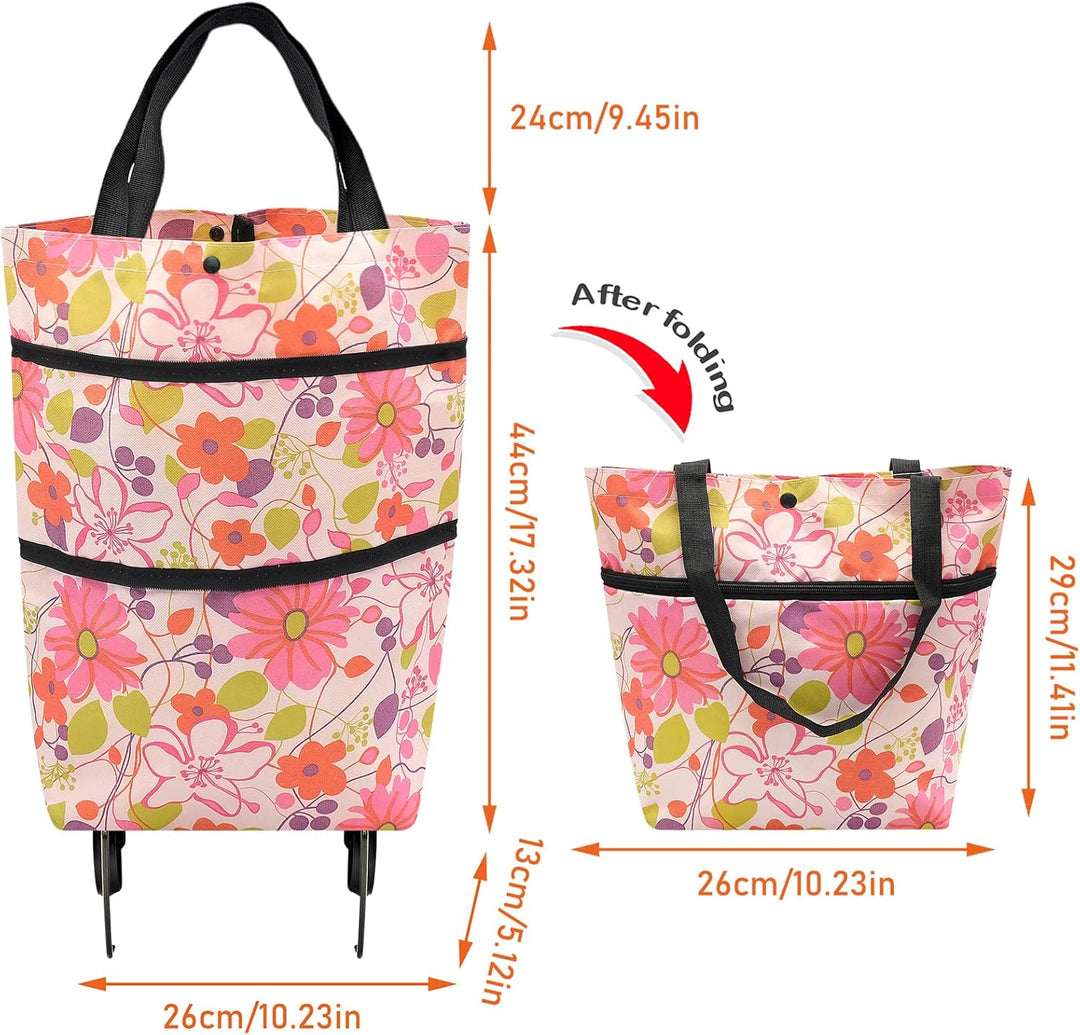 Faltbare Trolley-Taschen, Einkaufstrolley Einkaufstasche mit Rollen,2 in 1 Klappbarer Einkaufswagen