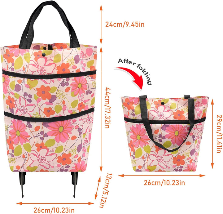 Faltbare Trolley-Taschen, Einkaufstrolley Einkaufstasche mit Rollen,2 in 1 Klappbarer Einkaufswagen